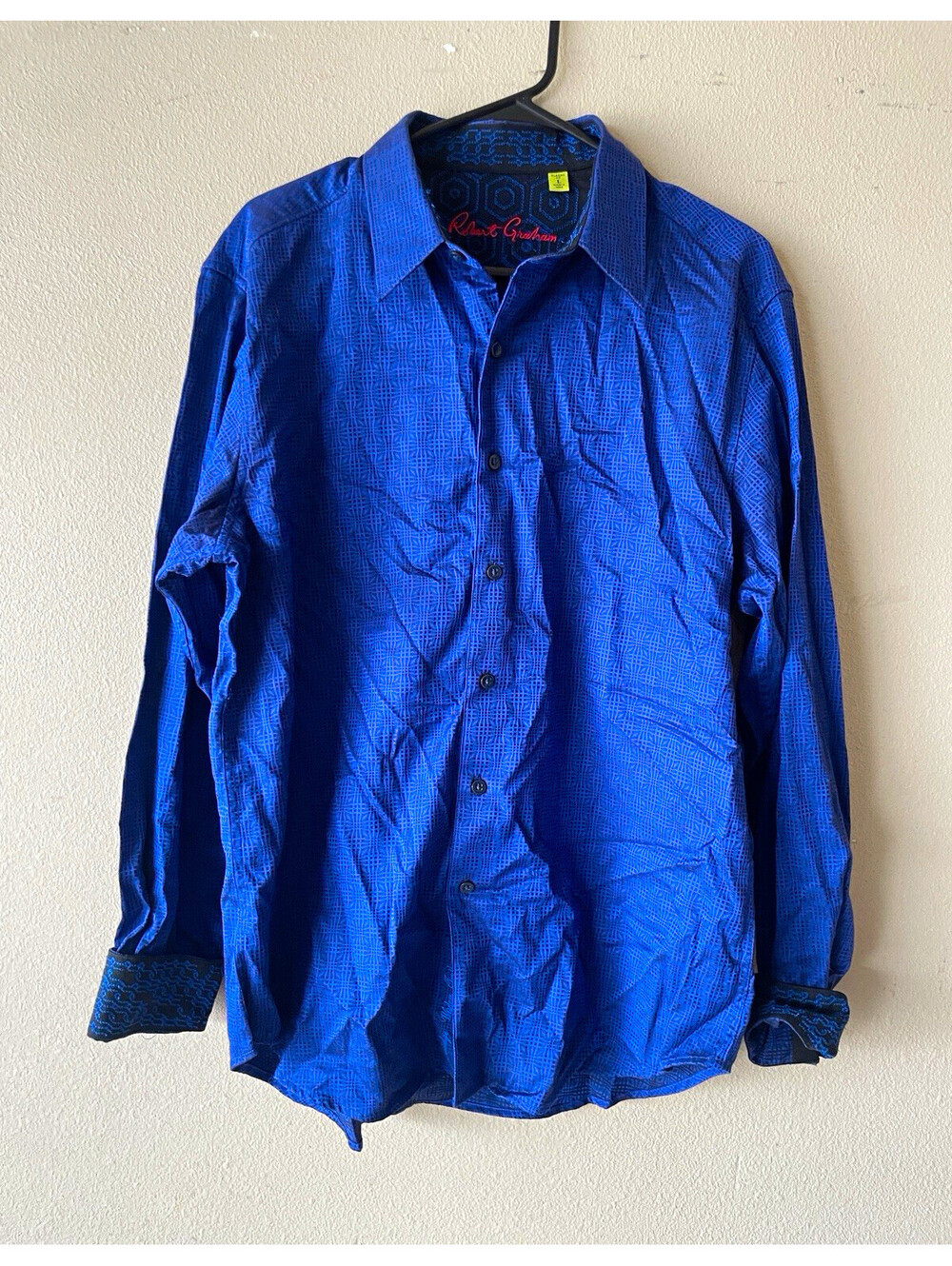 Robert Graham Men’s L Classic Fit Blue Geometric Long Sleeve Button-Up Shirt